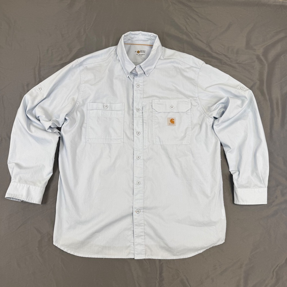Carhartt Force Ridgefield Solid Long Sleeve Shirt Men's XL Blue Vented Back
